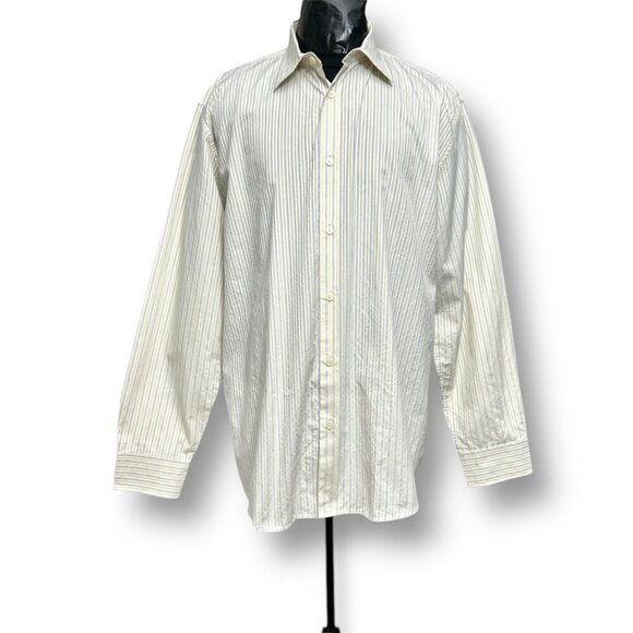 Calvin Klein Yellow Gray Striped Cotton Button Up Shirt Classic Career Preppy XL - Picture 7 of 9